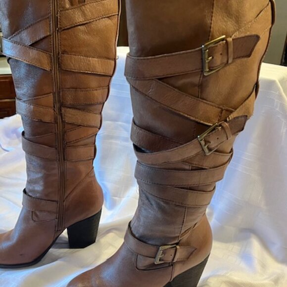 Steve Madden Cognac Leather Boots with Buckles - Picture 4 of 4